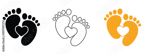 Baby footprint icon, heart shape symbols, colorful love graphics, maternity newborn theme, parent child concept, vector illustration