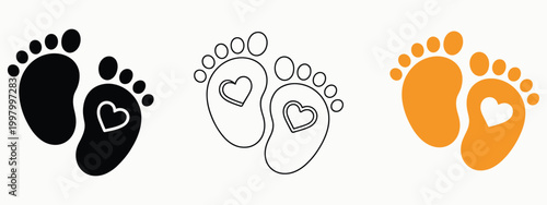 Baby footprint icon, heart shaped love symbols, colorful maternity newborn graphics, parenting concept, celebration design, vector illustration