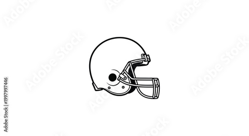 A minimalist black and white line drawing depicts a classic american football helmet in profile