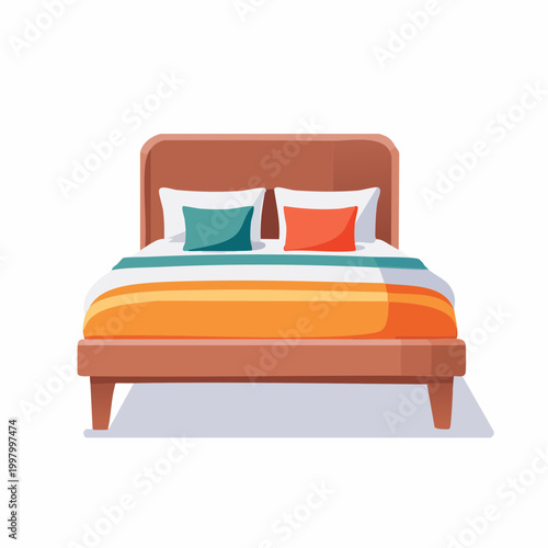 Modern Bed with Colorful Bedding and Pillows
