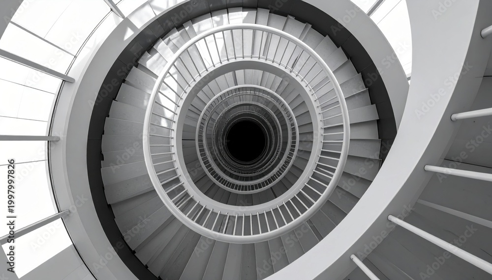 Fototapeta premium Grand Corporate Spiral Staircase Viewed From Above Architecture Background for Premium Presentation
