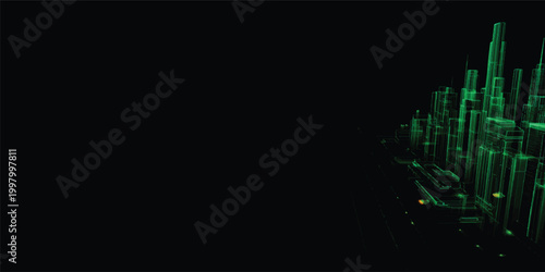 Abstract green fiber optics motion background featuring light spots and a red flash transition with black alpha smoke