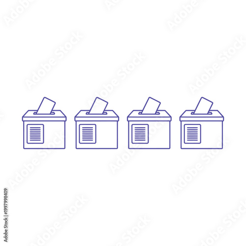 Election ballot box icons in purple for voting process and democratic participation symbols.