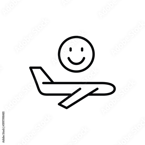 Plane flying and smile. Positive customer feedback, favorite airlines, happy travel experience. Pixel perfect, editable stroke vector icon