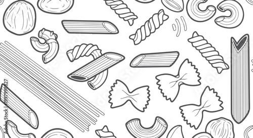 Black and white of assorted pasta shapes