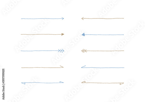 シンプルな手描きの長い矢印のセット（青・茶色）