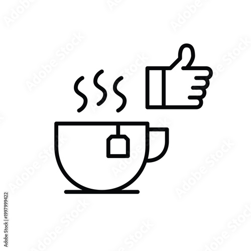 Tea cup and like symbol. Customer approval and satisfaction. Pixel perfect, editable stroke vector icon