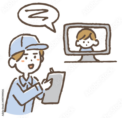 遠隔で指示を受ける倉庫作業員のイラスト。/ Remote Warehouse Management / Remote Instruction