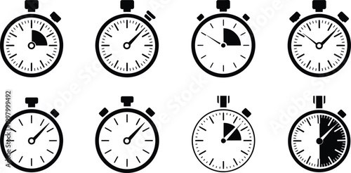 Stopwatch icons, timer symbols, clock illustrations, vector graphics