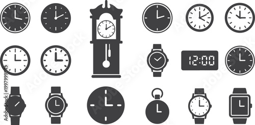 Collection of black and white clock time