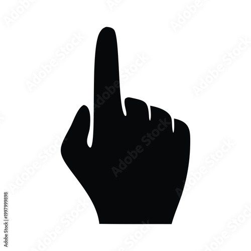 A stark black silhouette of a hand displaying the middle finger gesture isolated on a white background silhouette high quality professional