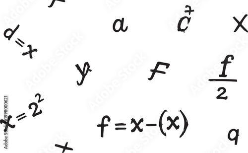 Handwritten mathematical formulas and symbols on white