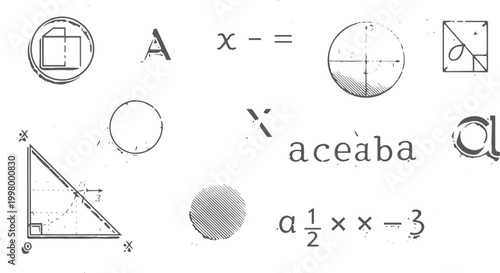 Mathematical symbols, formulas, and geometric diagrams