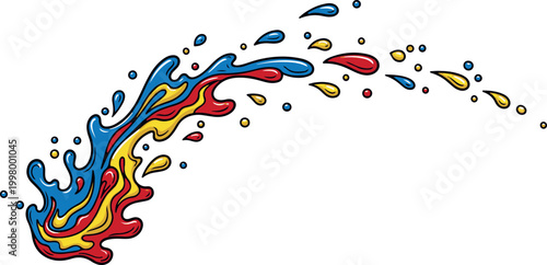 Red, yellow, and blue paint splatter explosion