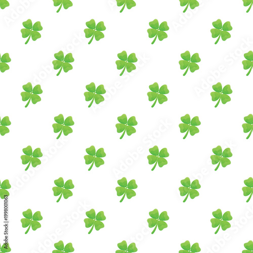 Four leaf clovers repeating on a white background, symbolizing luck and st. Patrick's day