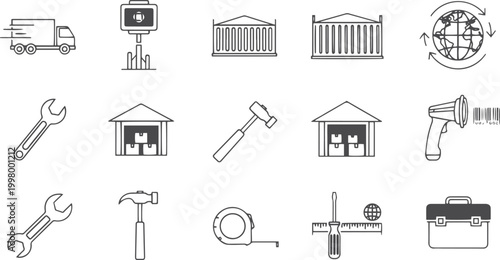 Set of for logistics, tools, and business