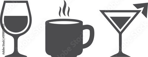 Wine glass, coffee mug, and cocktail glass