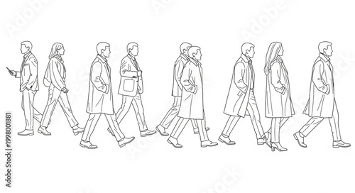 Group of People Walking in Single File Line.