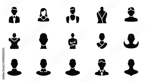 Collection of minimalist human avatars and professional user profile icons.