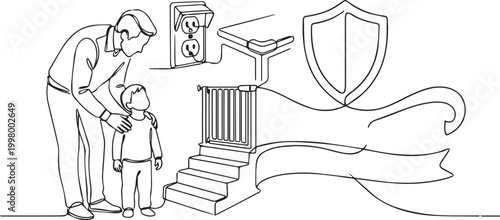  line art of child safety at home, parent protecting child
