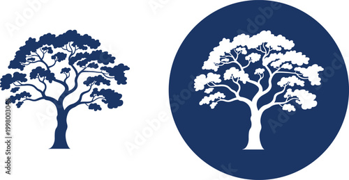 Silhouette of a tree with dark blue and white variations