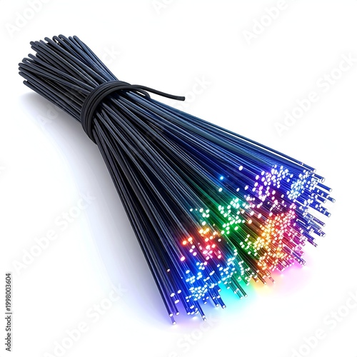 Bundle of Fiber Optic Cables with Colorful Light Points.