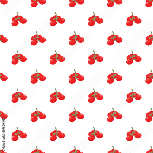 Cherry tomatoes on vine regularly repeating, forming a seamless organic food pattern