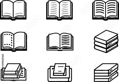 Book line icons set vector illustration in minimal outline style isolated on white background