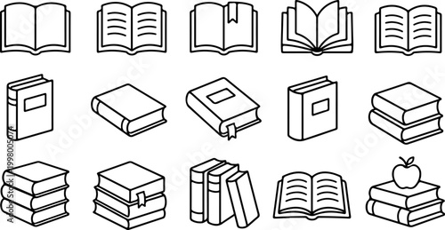 Book icons set line vector illustration in clean outline style isolated on white background