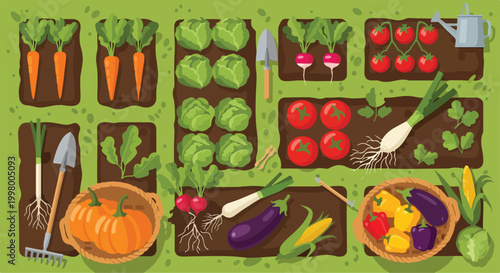 Tableau sur toile Colorful illustration of a vibrant vegetable garden