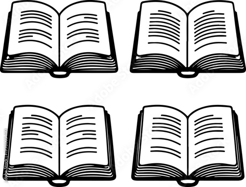 Minimal open book vector set in clean simple style isolated on white background