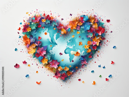 Generous Creative World map with colorful hearts, Planet Earth with love symbol Tolerance, peace