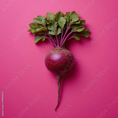 A bunch of beetroot on a dark pink isolated