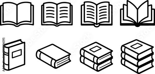 Open and closed book set vector illustration isolated on white background