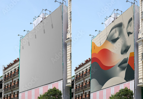 Mockup of a large-format banner on a building in Madrid