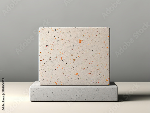 Generous Square terrazzo stone podium display mock up with copy space for banner, White simple