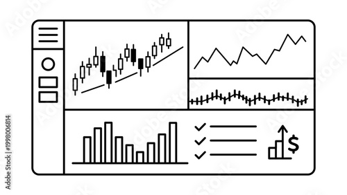 Fotografie Financial Trading Dashboard Editable Stroke Vector Icon