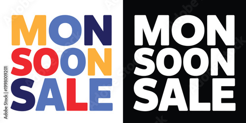 Monsoon sale vector graphics with colorful and black white text