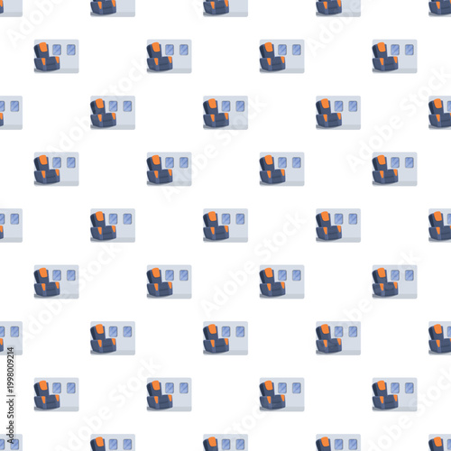 Airplane passenger seats next to windows in a seamless pattern design