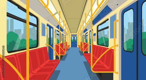 Canvastavla A brightly colored cartoon style illustration depicts the interior of a nearly e