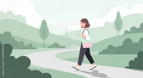 Woman Walking on a Winding Path.