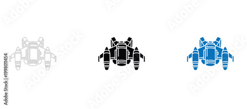  Vector Sci-Fi Jetpack and futuristic Backpack Icon Set – 3 Styles (Outline, Silhouette, Blue Solid)