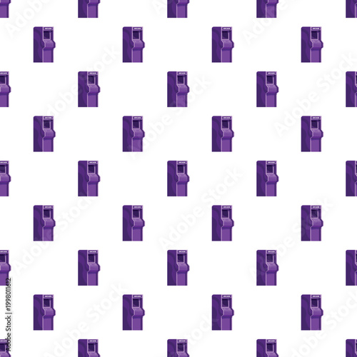 Purple retro arcade machines repeating on a white background, creating a fun gaming pattern