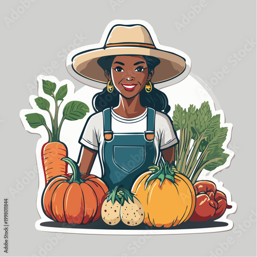 Black Woman Farmer with Fresh Vegetables