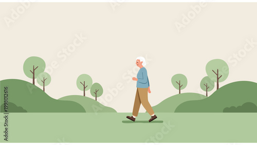 Senior Woman Walking in Park, Healthy Lifestyle, Active Aging, Outdoor Recreation