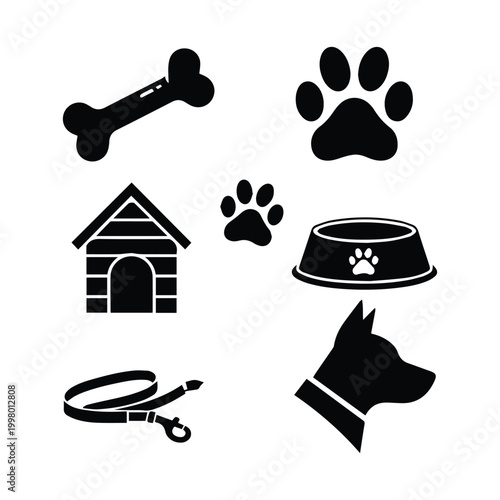 Foto Dog accessories black glyph icons set on white background vector illustration