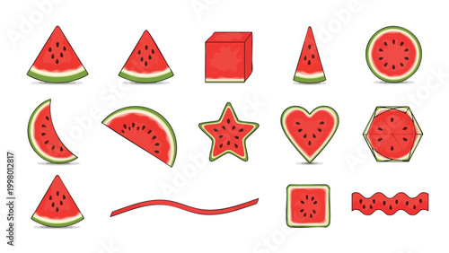 Fresh Watermelon Slices & Shapes Vector Icons for Summer Food Marketing