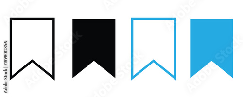 Set of four bookmark flags in black and blue colors for design and organization isolated on white background