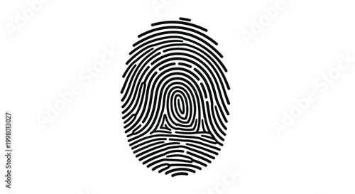 A detailed black and white illustration of a fingerprint with a hidden landscape within its whorls