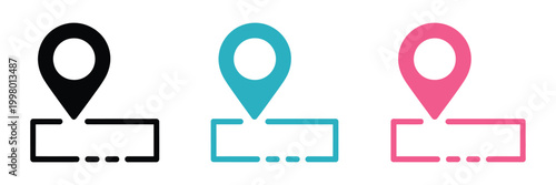 Location pin icon, gender neutral symbols, three colorful markers, map navigation concept, inclusive design, vector illustration